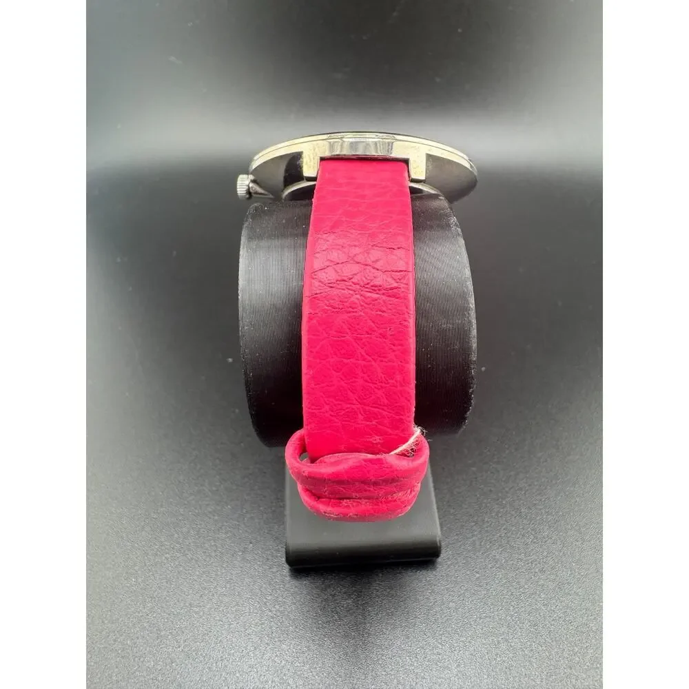 NEW LUCKY BRAND SHINY SILVER TONE,PINK LEATHER BACKING BAND,HEART DIAL WATCH